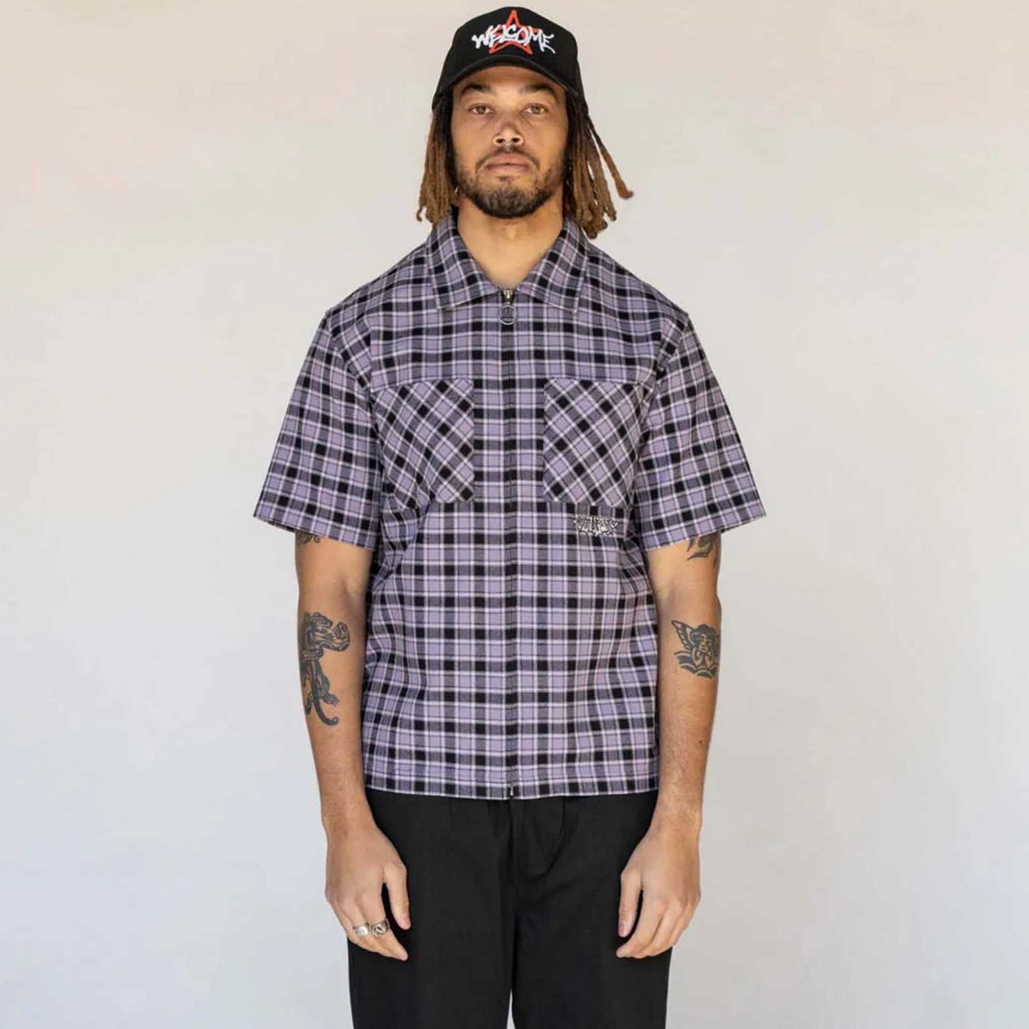 Cell Woven Plaid Zip T-Shirt