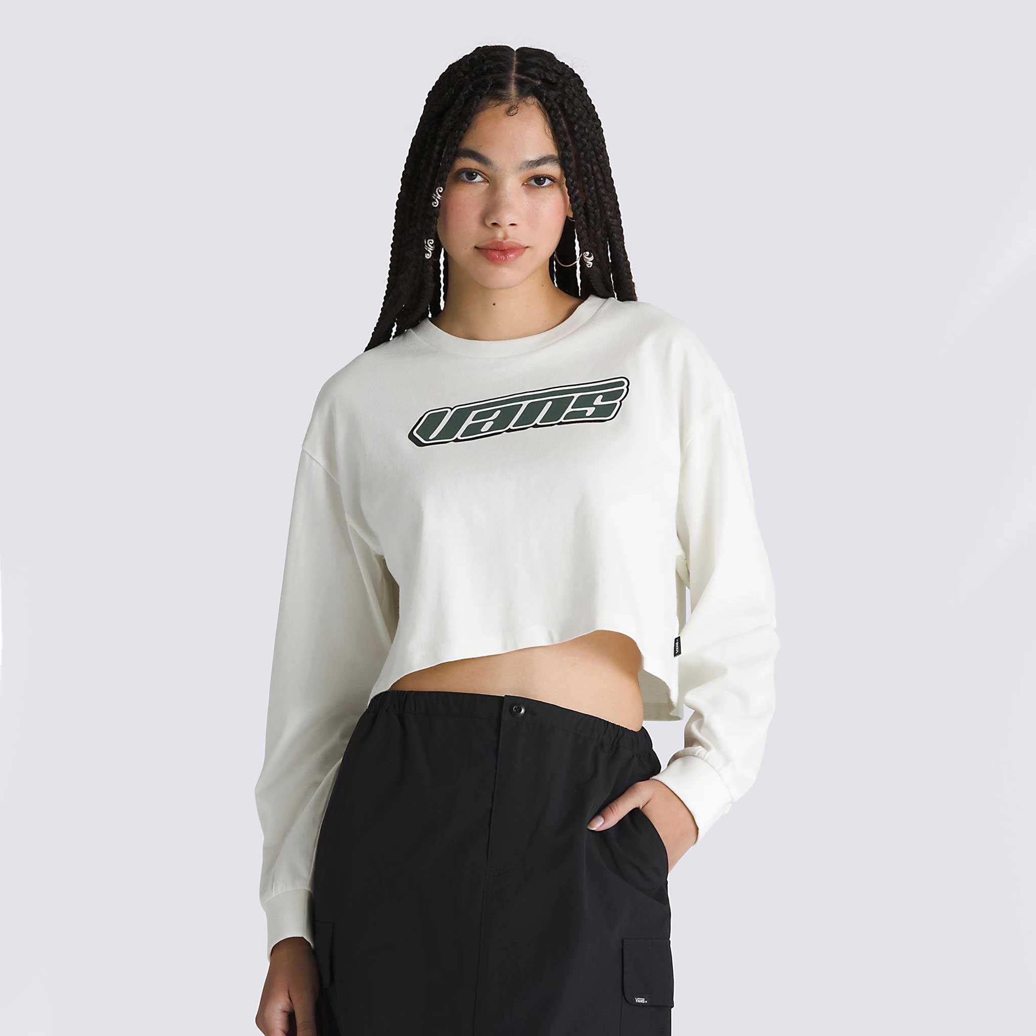 Retro V Relaxed Long Sleeve Crop T-Shirt